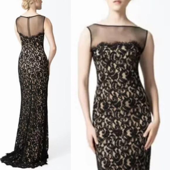 Tadashi Shoji Lace Black Illusion Gown Size 4 - Picture 1 of 8